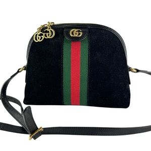 GUCCI 499621 Ophidia GG Small Black Suede Crossbody Shoulder Bag